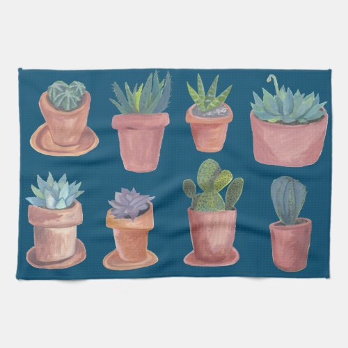 Sweet succulents cacti watercolor kitchen towel