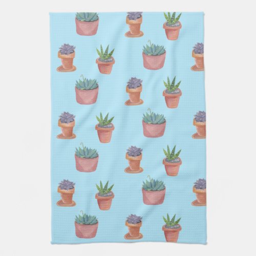 Sweet succulents cacti watercolor kitchen towel