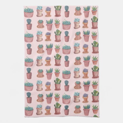 Sweet succulents cacti watercolor kitchen towel