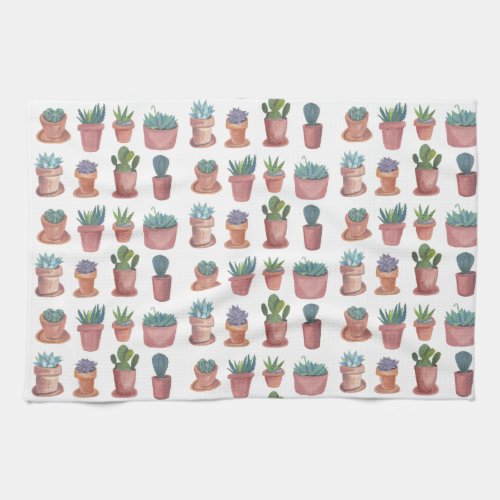 Sweet succulents cacti watercolor kitchen towel