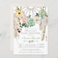 Sweet Succulents Dream Catcher Boho Baby Shower Invitation