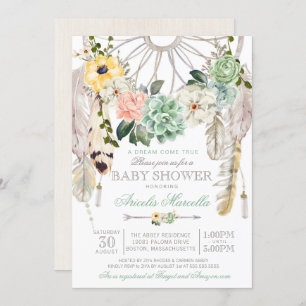 Sweet Succulents Dream Catcher Boho Baby Shower Invitation