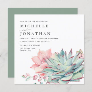 Sweet Succulents Pink Green Wedding Invitation
