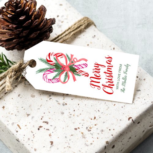 Sweet sugar cane stripes mistletoe Christmas bow Gift Tags