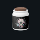 Sweet Sugar Skull Candy Jar<br><div class="desc">Dia de los Muertos (Day of the Dead) sugar skull designed in pastel colors with flowers set on a spider web.</div>