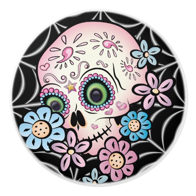 Sweet Sugar Skull Ceramic Knob (Front)