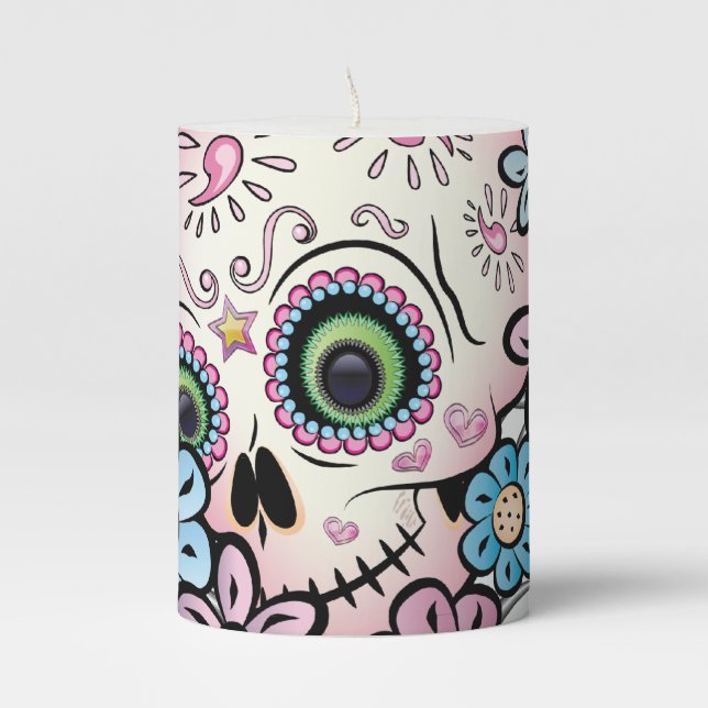 Sweet Sugar Skull Pillar Candle (Front)