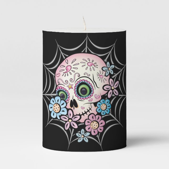 Sweet Sugar Skull Pillar Candle (Front)