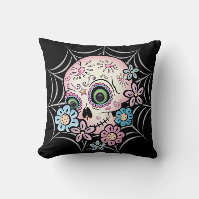 Sweet Sugar Skull Throw Pillow (Front)