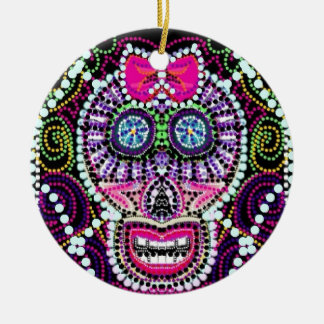 Sweet Sugar Skull With Pink Bow Ceramic Ornament