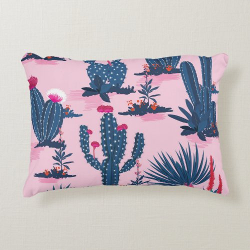 Sweet Summer Cactus Blooming Pattern Accent Pillow