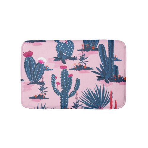 Sweet Summer Cactus Blooming Pattern Bath Mat