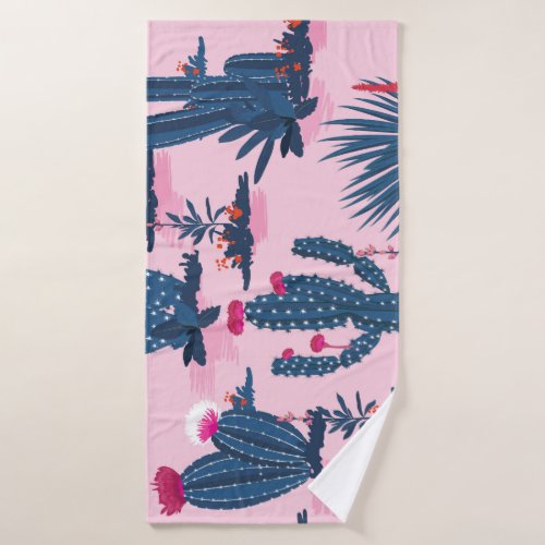 Sweet Summer Cactus Blooming Pattern Bath Towel