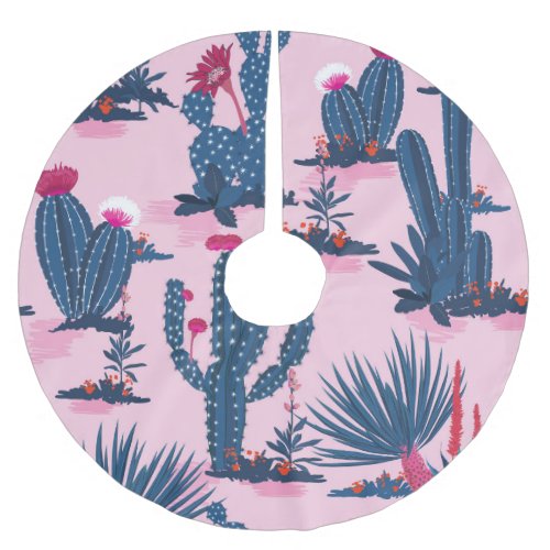 Sweet Summer Cactus Blooming Pattern Brushed Polyester Tree Skirt