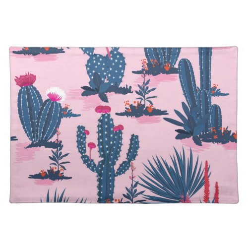 Sweet Summer Cactus Blooming Pattern Cloth Placemat