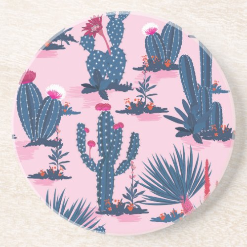 Sweet Summer Cactus Blooming Pattern Coaster