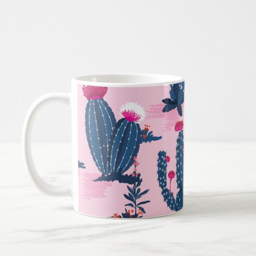 Sweet Summer Cactus Blooming Pattern Coffee Mug