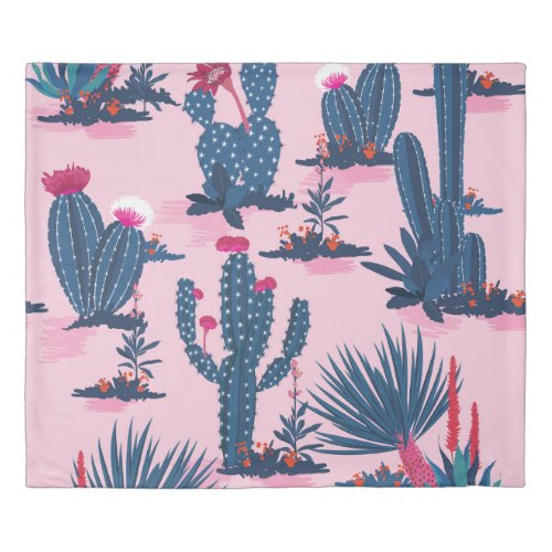 Sweet Summer Cactus Blooming Pattern Duvet Cover