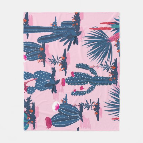 Sweet Summer Cactus Blooming Pattern Fleece Blanket