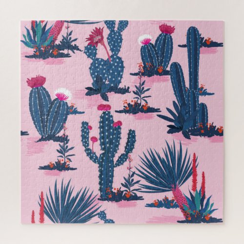 Sweet Summer Cactus Blooming Pattern Jigsaw Puzzle