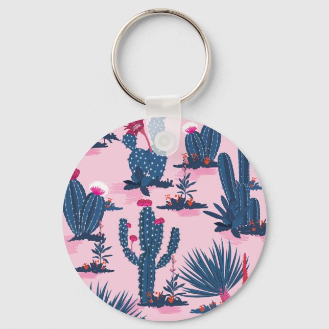 Sweet Summer Cactus Blooming Pattern Keychain (Front)