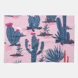 Sweet Summer Cactus Blooming Pattern Kitchen Towel