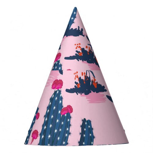 Sweet Summer Cactus Blooming Pattern Party Hat