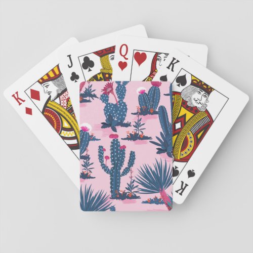 Sweet Summer Cactus Blooming Pattern Playing Cards