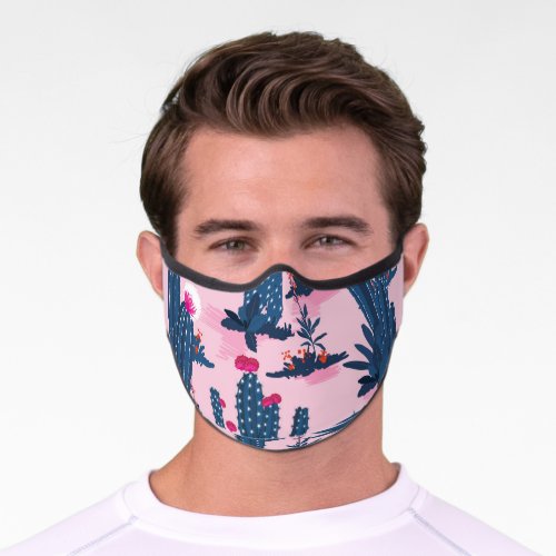 Sweet Summer Cactus Blooming Pattern Premium Face Mask
