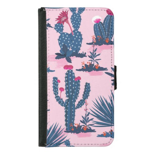 Sweet Summer Cactus Blooming Pattern Samsung Galaxy S5 Wallet Case