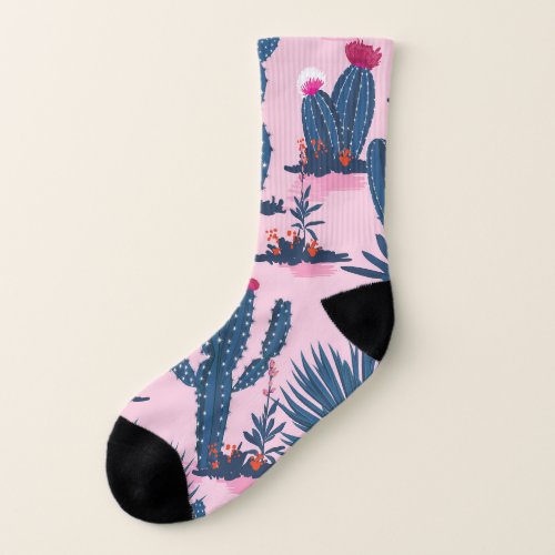 Sweet Summer Cactus Blooming Pattern Socks