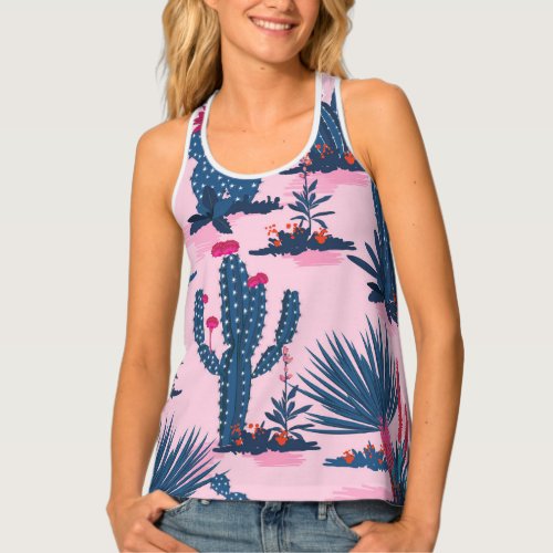 Sweet Summer Cactus Blooming Pattern Tank Top