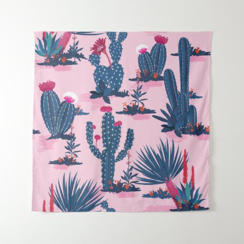 Sweet Summer Cactus Blooming Pattern Tapestry