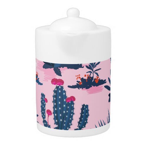 Sweet Summer Cactus Blooming Pattern Teapot