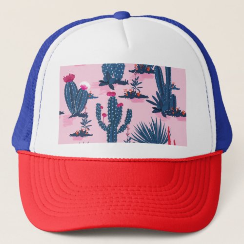 Sweet Summer Cactus Blooming Pattern Trucker Hat