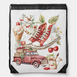 Sweet Summer Cherries Denim Jacket Drawstring Bag
