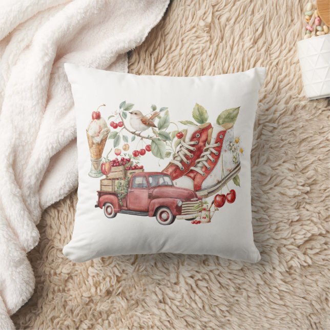 Sweet Summer Cherries Throw Pillow (Blanket)