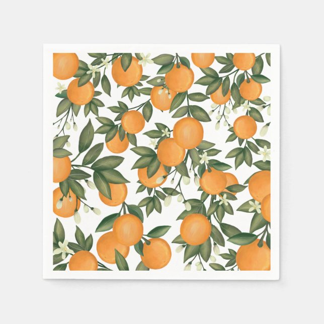 Sweet Summer Citrus Botanical Oranges Greenery Napkins (Front)