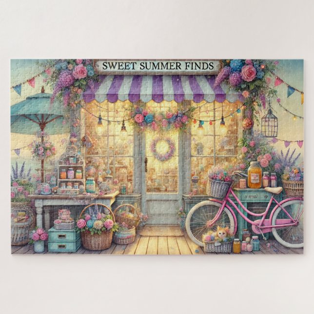 Sweet Summer Finds Beach Shop with Pink Bike Jigsaw Puzzle (Horizontal)