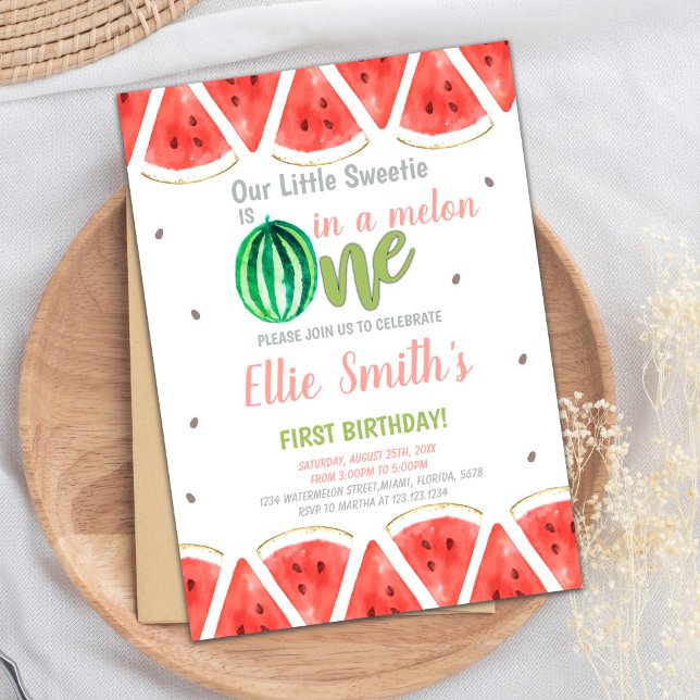 Sweet Summer Girl Party Card (One in melon Watermelon Birthday Invitations)
