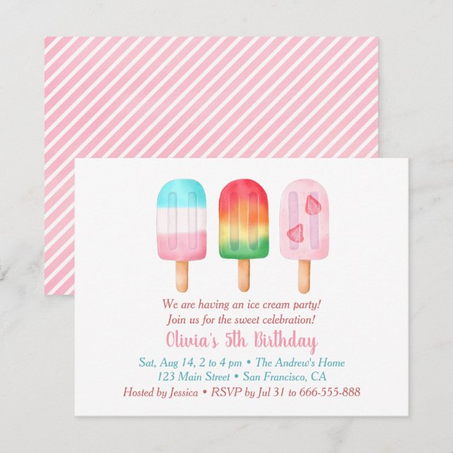 Sweet Summer Girls Birthday, Ice Cream Party Invitation (Front/Back)