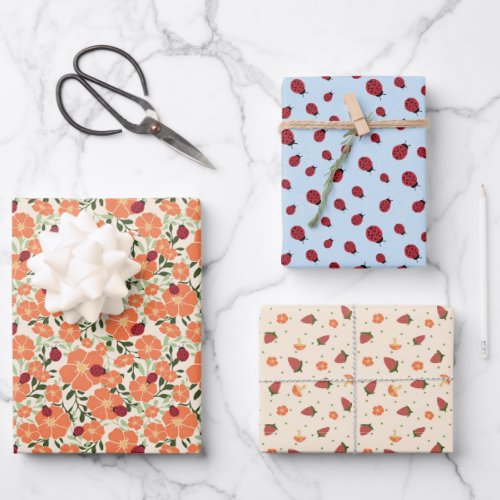 Sweet Summer Ladybugs Mixed Wrapping Paper Set