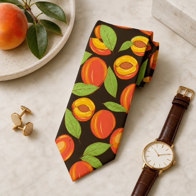 Sweet Summer Peach Pattern Large  Neck Tie (Creator Uploaded)