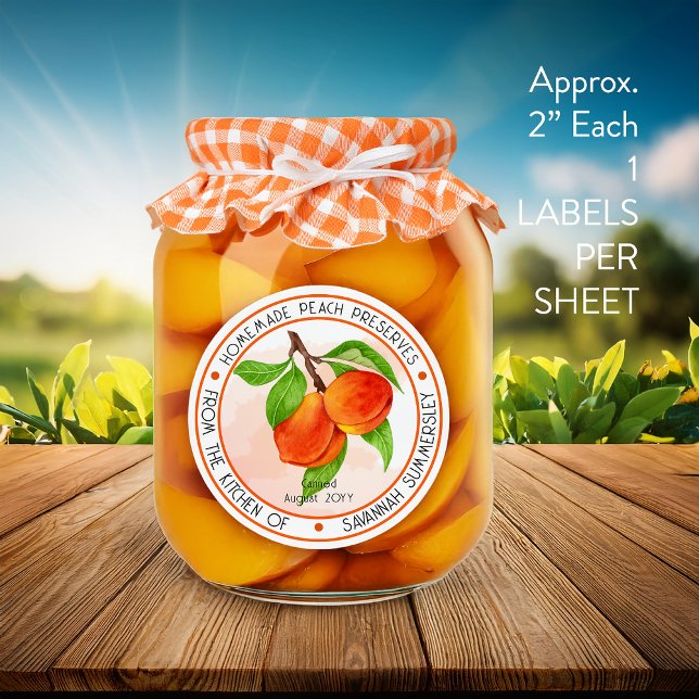 Sweet Summer Peaches Peach Preserves Canning Sticker (Sweet Summer Peaches Peach Preserves Canning WATERPROOF VINYL Round Sticker -- 1 Label Approx 2" )