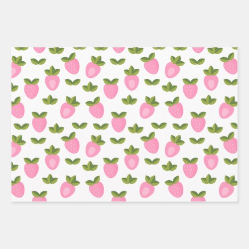 Sweet summer pink strawberries pattern wrapping paper sheets