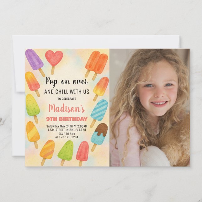 Sweet Summer Popsicle Birthday Invite (Front)