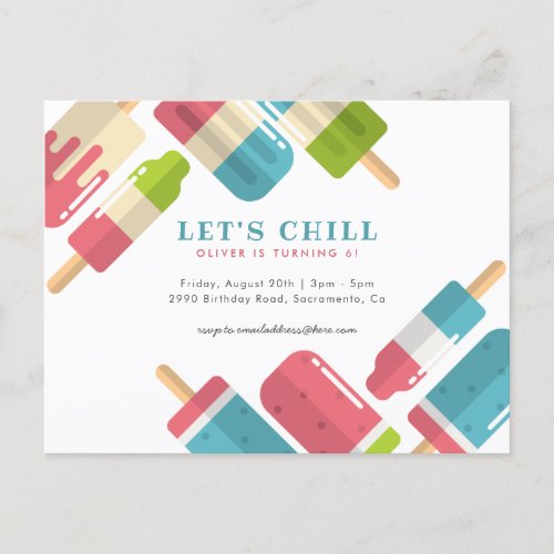 Sweet Summer Popsicle Kids Birthday Party Invitation Postcard