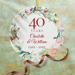 Sweet Summer Roses Garland 40th Anniversary Ceramic Ornament<br><div class="desc">Featuring a delicate watercolour floral garland,  this chic botanical 40th wedding anniversary keepsake can be personalised with your special anniversary information in an elegant text and your photo on the reverse. Designed by Thisisnotme©</div>