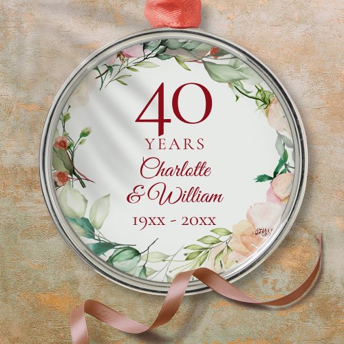 Sweet Summer Roses Garland 40th Anniversary Metal Ornament