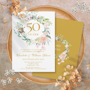Sweet Summer Roses Garland 50th Anniversary Invitation